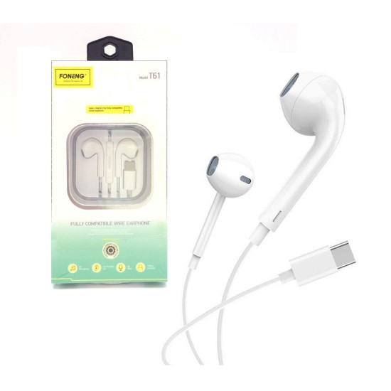 Foneng Wired Earphone T61 Type C 1.2m White Foneng Wired Earphone T61 Type C 1.2m White